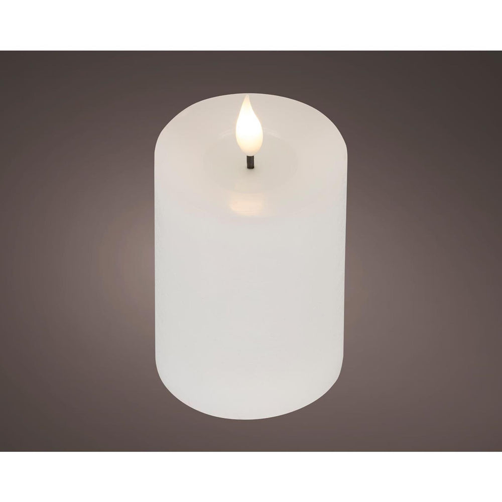 Lumineo realistische led kaars met wax pit en vlam effect ø7.5x13,5cm wit met 6uur timer werkt op batterij