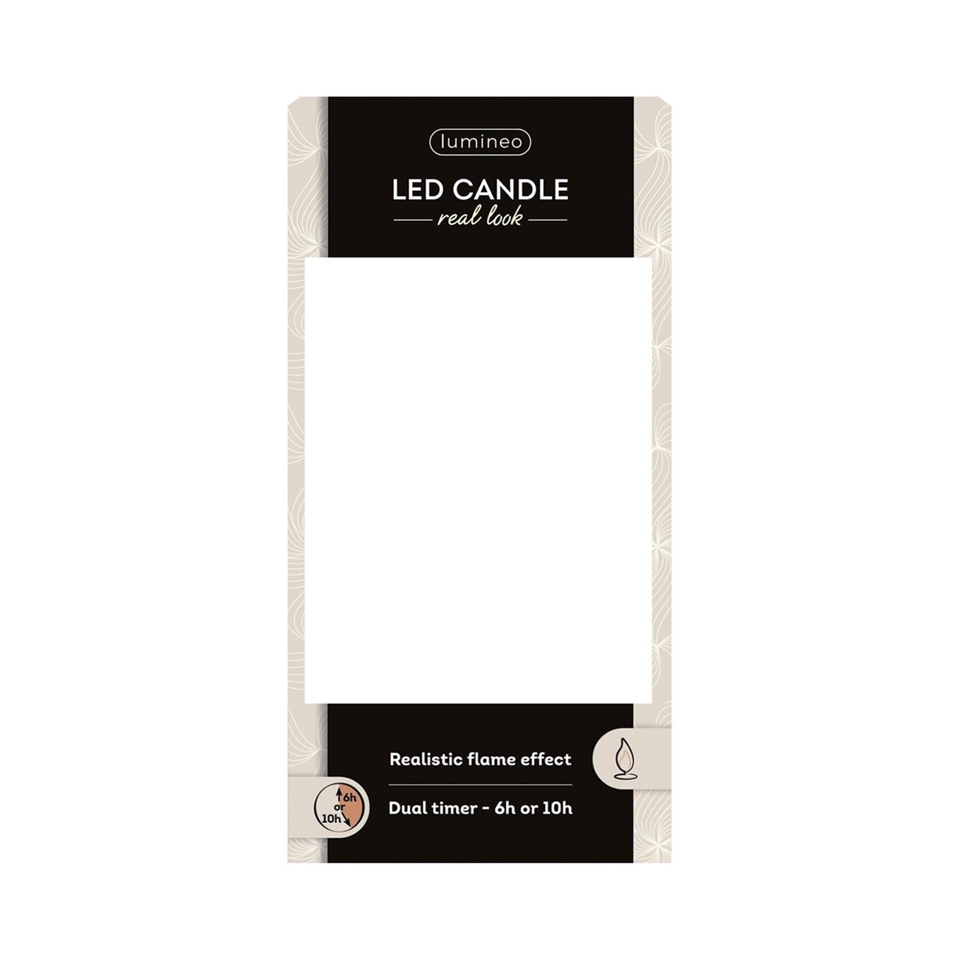 Lumineo realistische led kaars met wax pit en vlam effect ã˜7.5x13,5cm wit met 6uur timer werkt op batterij