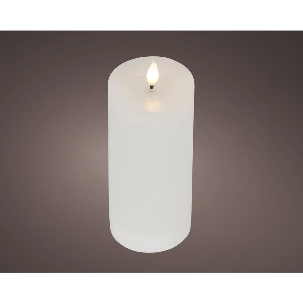Lumineo realistische led kaars met wax pit en vlam effect ø7.5x20cm wit met 6uur timer werkt op batterij