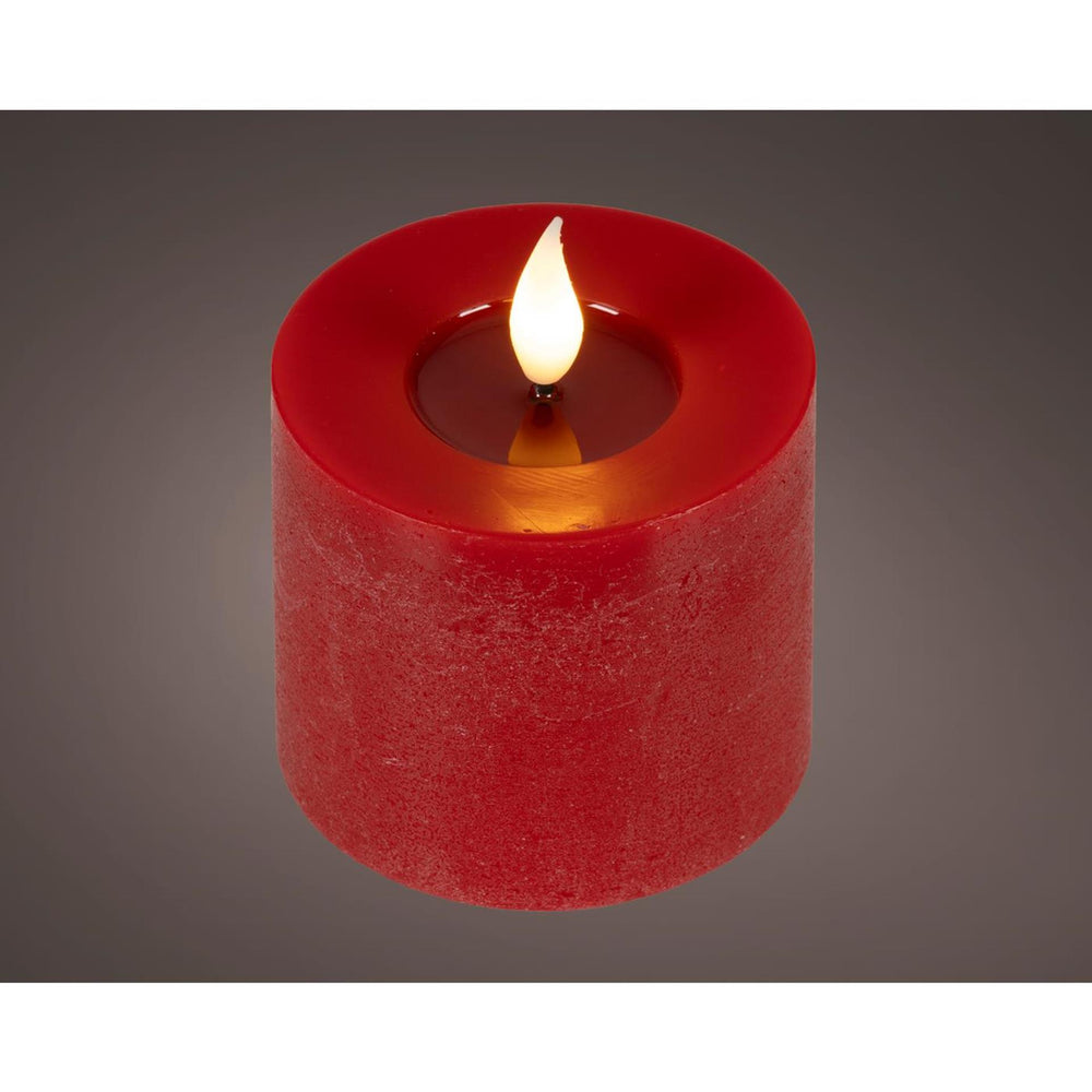 Lumineo realistische led kaars met wax pit en vlam effect ø7.5x9,5cm rood met 6uur timer werkt op batterij