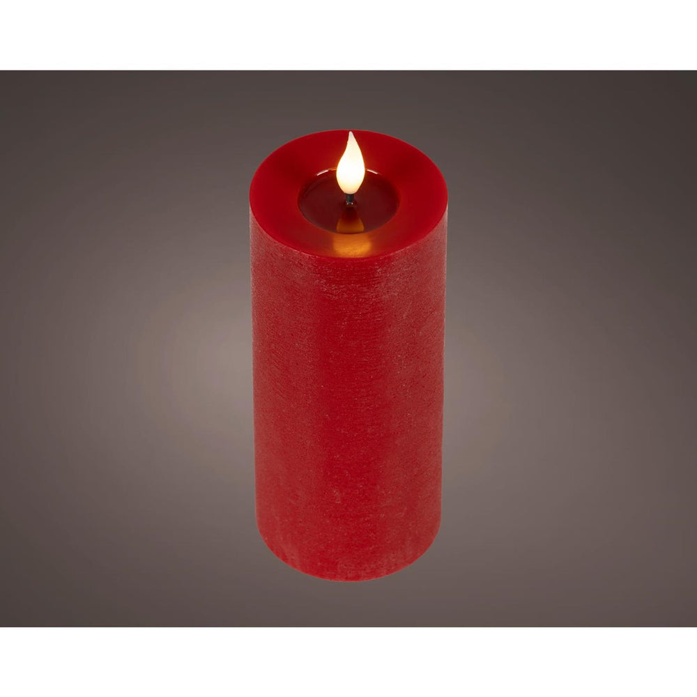 Lumineo realistische led kaars met wax pit en vlam effect ø7.5x20cm rood met 6uur timer werkt op batterij
