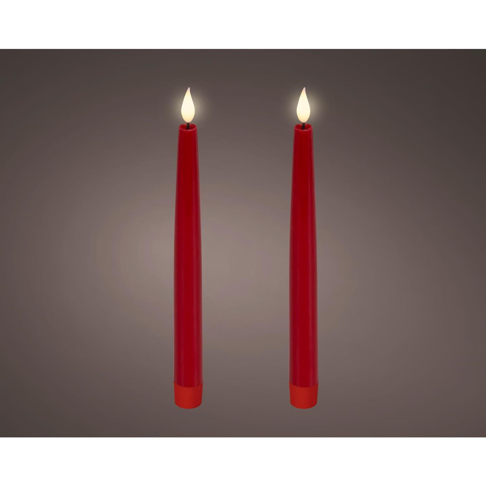 Lumineo realistische led dineraars met vlam effect ã˜2,2x24,5cm rood met 6uur timer werkt op batterij- 2 stuks