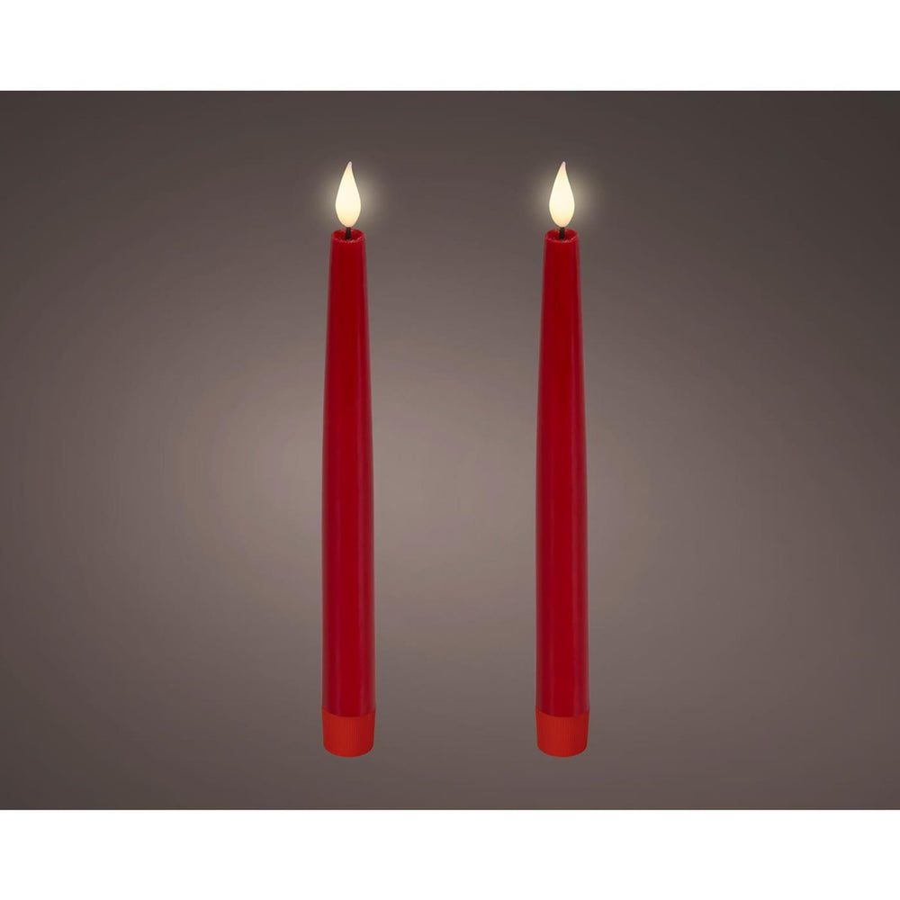 Lumineo realistische led dineraars met vlam effect ø2,2x24,5cm rood met 6uur timer werkt op batterij- 2 stuks