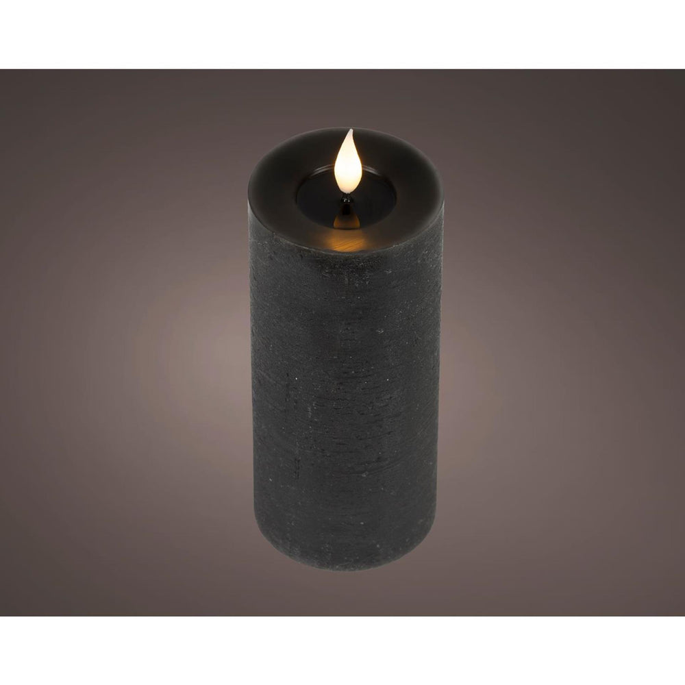 Lumineo realistische led kaars met wax pit en vlam effect ø7.5x20cm zwart met 6uur timer werkt op batterij
