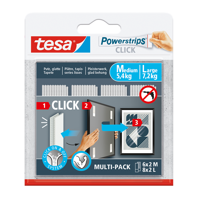 Tesa 1074182 - powerstrips click combo 6x2 m 8x2 l | 6 stuks