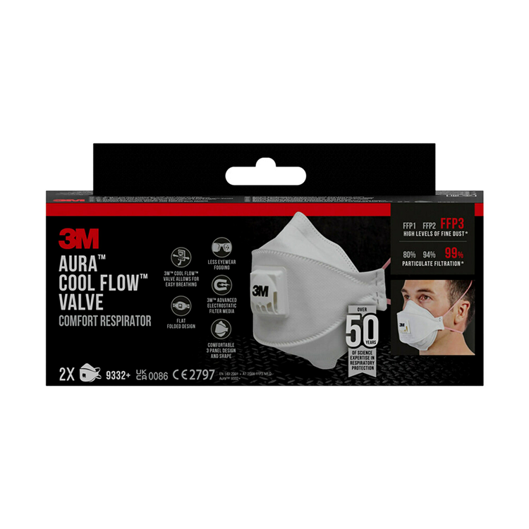 3m 1061813 - vouwmasker 9332 + ffp3 2st | 1 stuks