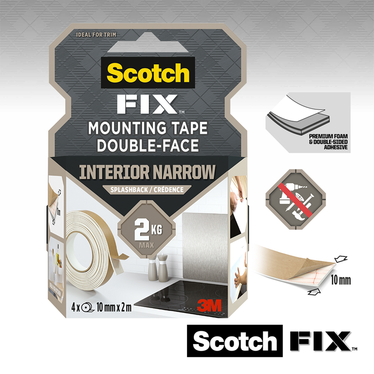 3m 1071430 - scotch-fix™ mounting tape voor spatwanden 10mmx2m, 4 rollen | 6 stuks