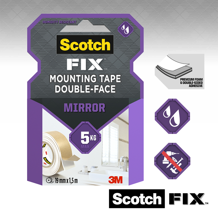 3m 1071427 - scotch-fix™ mirror montage tape 19mmx5m, 1 rol pak | 12 stuks