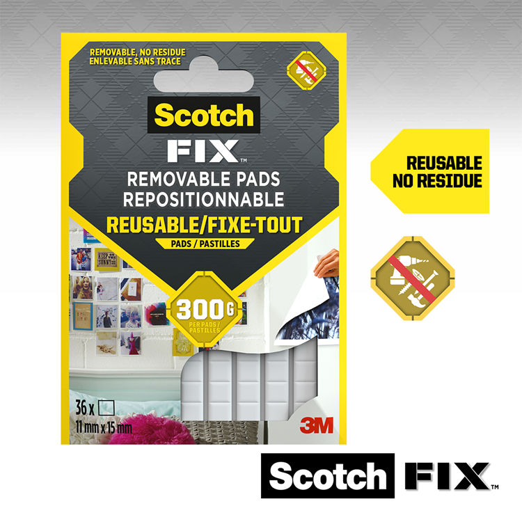 3m 1071429 - scotch-fix™ verwijderbare zelfpads 11mm x 15mm, 36 pk | 24 stuks