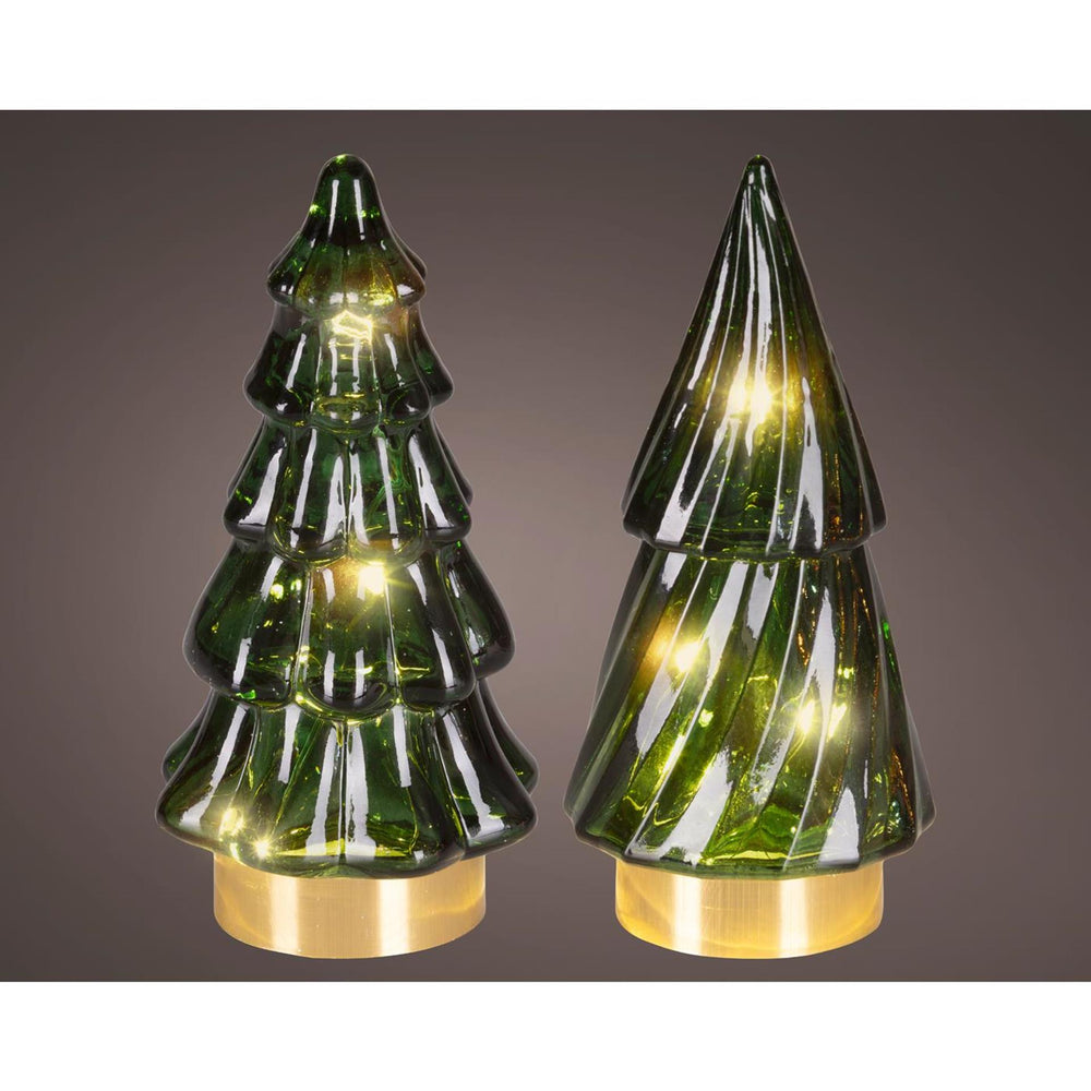 Lumineo micro led kerstboom glas ø6x12.8cm groen warm wit 2 assorti