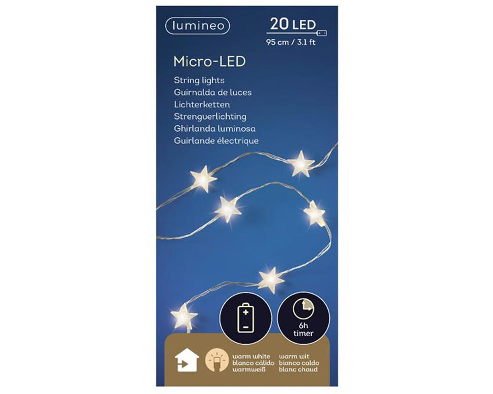 Lumineo micro led verlichting ster zilver warm wit 95cm-20l op batterij