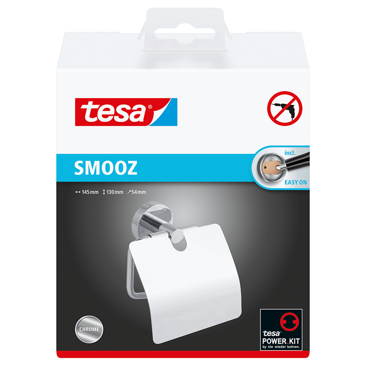 Tesa ® smooz - toiletrolhouder - zonder boren - zelfklevend - verchroomd metaal - glans