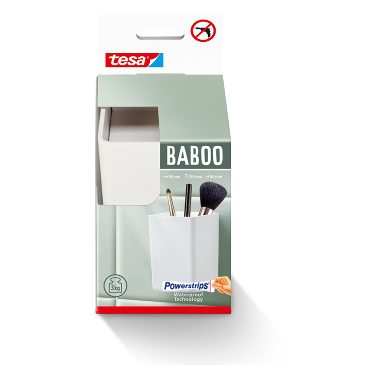 Tesa badkamerdoos baboo organizer zonder deksel wit zelfklevend zonder boren – 86x110x80mm