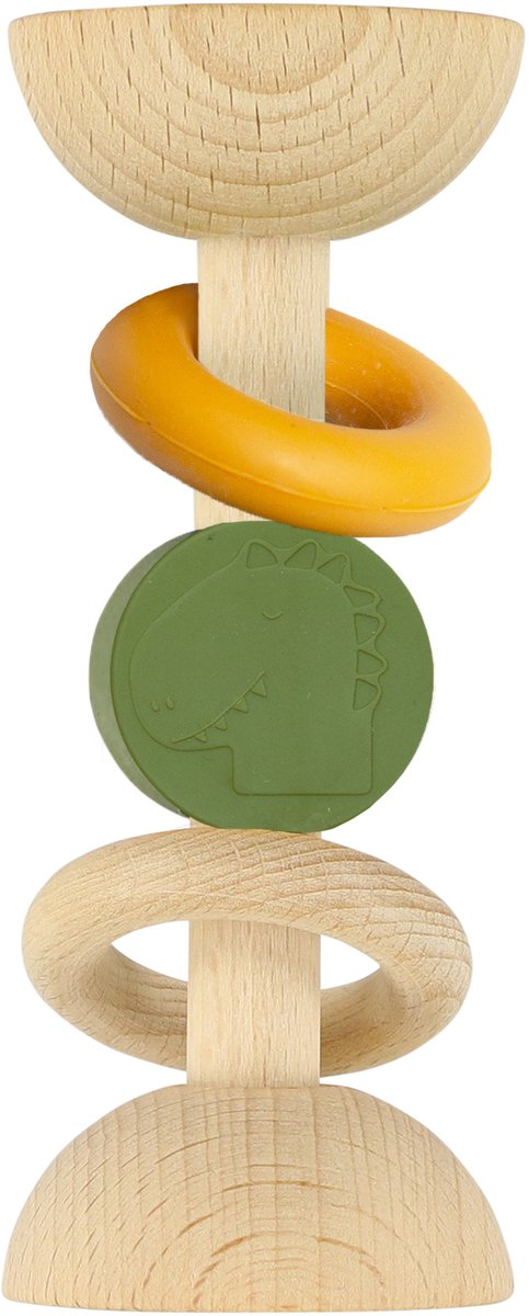 Trixie houten siliconen rammelaar mr. dino – 0m+ – fsc hout – bijtspeelgoed - leuk als kraamcadeau