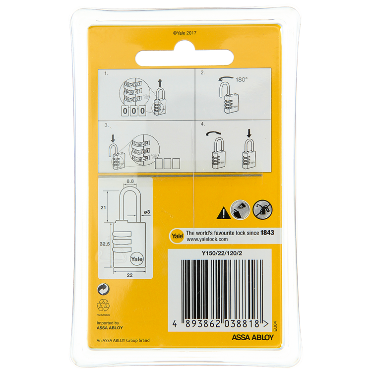Yale 1060493 - 2 code hangsloten 22mm messing | 3 stuks