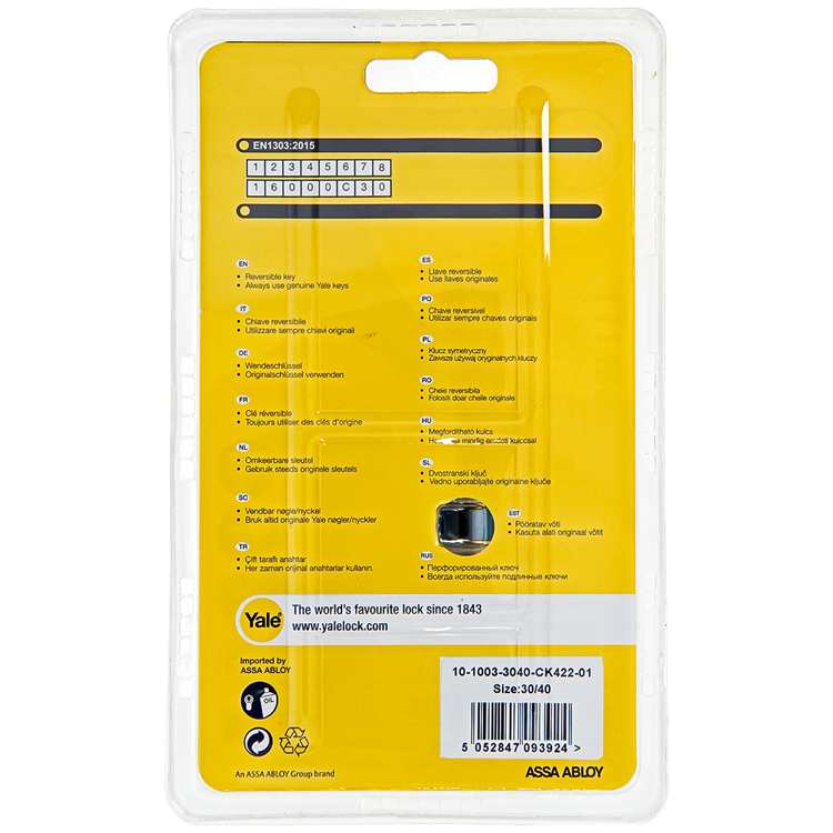 Yale 1060538 - knopcilinder 1000 mv 70mm(30 40) | 5 stuks