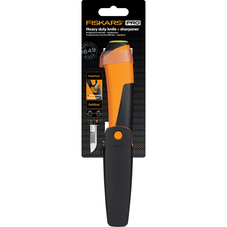Fiskars heavy duty mes met slijper (groen)