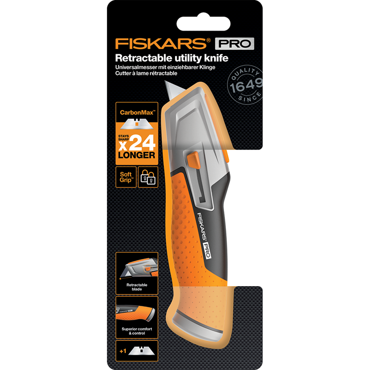 Fiskars carbonmax - universeel mes - inklapbaar mes - ergonomische handgreep - roesvrij staal