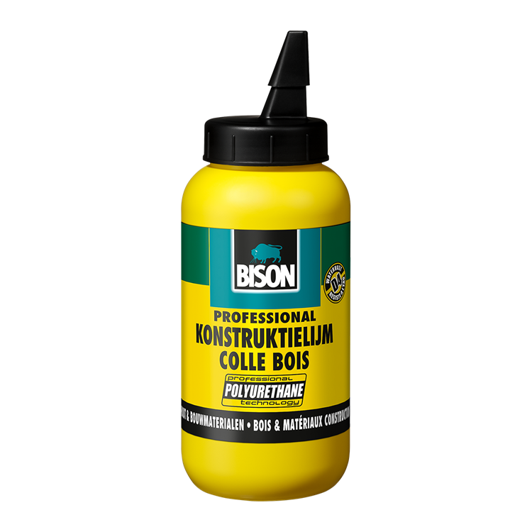 Bison konstruktielijm flacon 750 g, watervaste, houtkonstruktlielijm, bruist licht, overschilderbaar, binnen en buiten, d4, sterker dan hout, waterbestendig