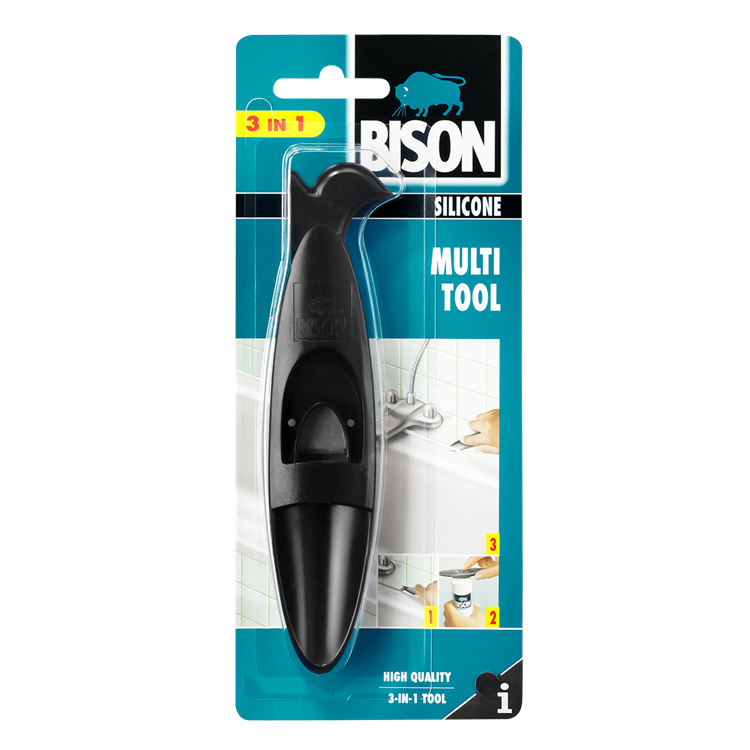 Bison multi tool, koker openen, spuitmondje afsnijden, afwerken voegkit, multi-functioneel, kit verwijderen, makkelijk in gebruik, handig voor iedere klus