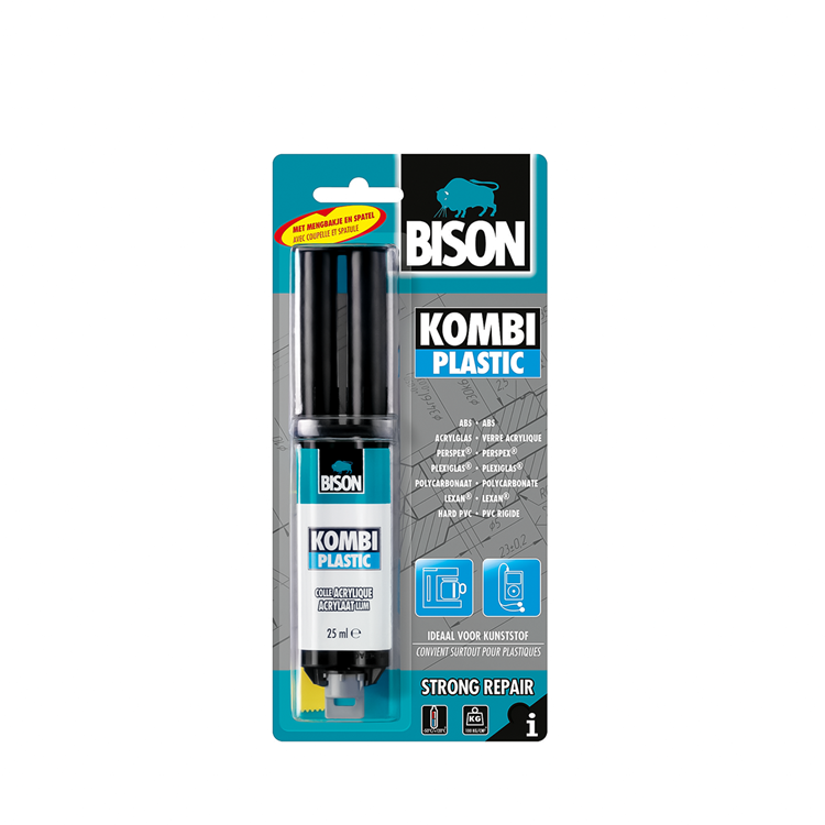 Bison kombi plastic blister 25 ml, super sterk, vullend, 2-componentenlijm, inclusief mengbankje en mengspatel, temperatuurbestendig van - 40°c tot + 120°c