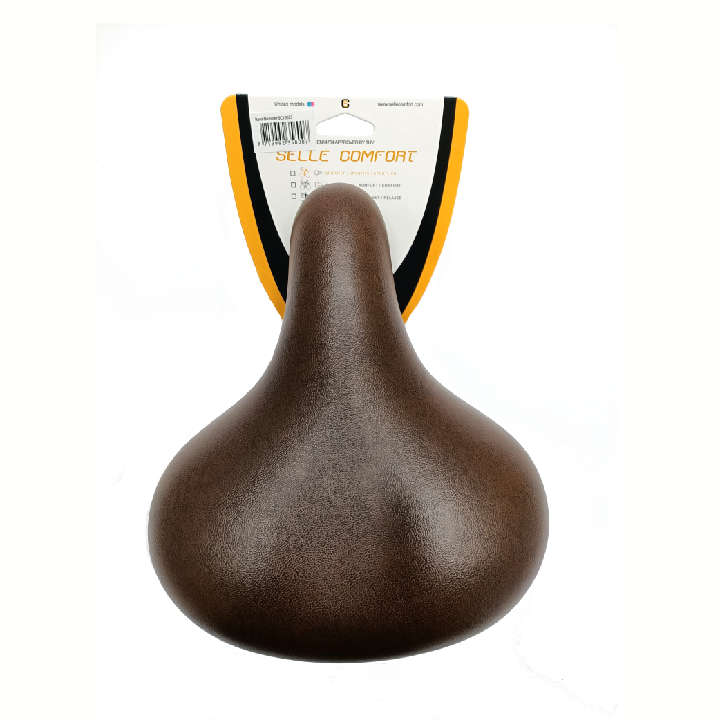 Selle comfortzadel classic retro basic, bruin met elastomeer vering. zonder strop
