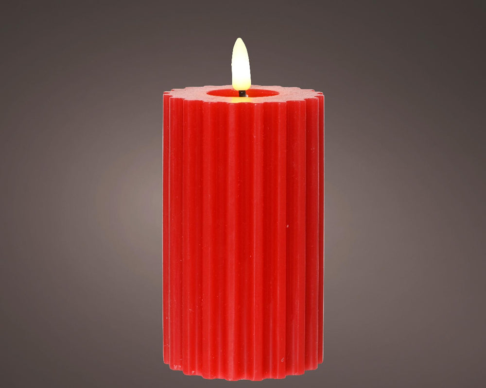 Lumineo kaars led vlam ribbel 15cm rood