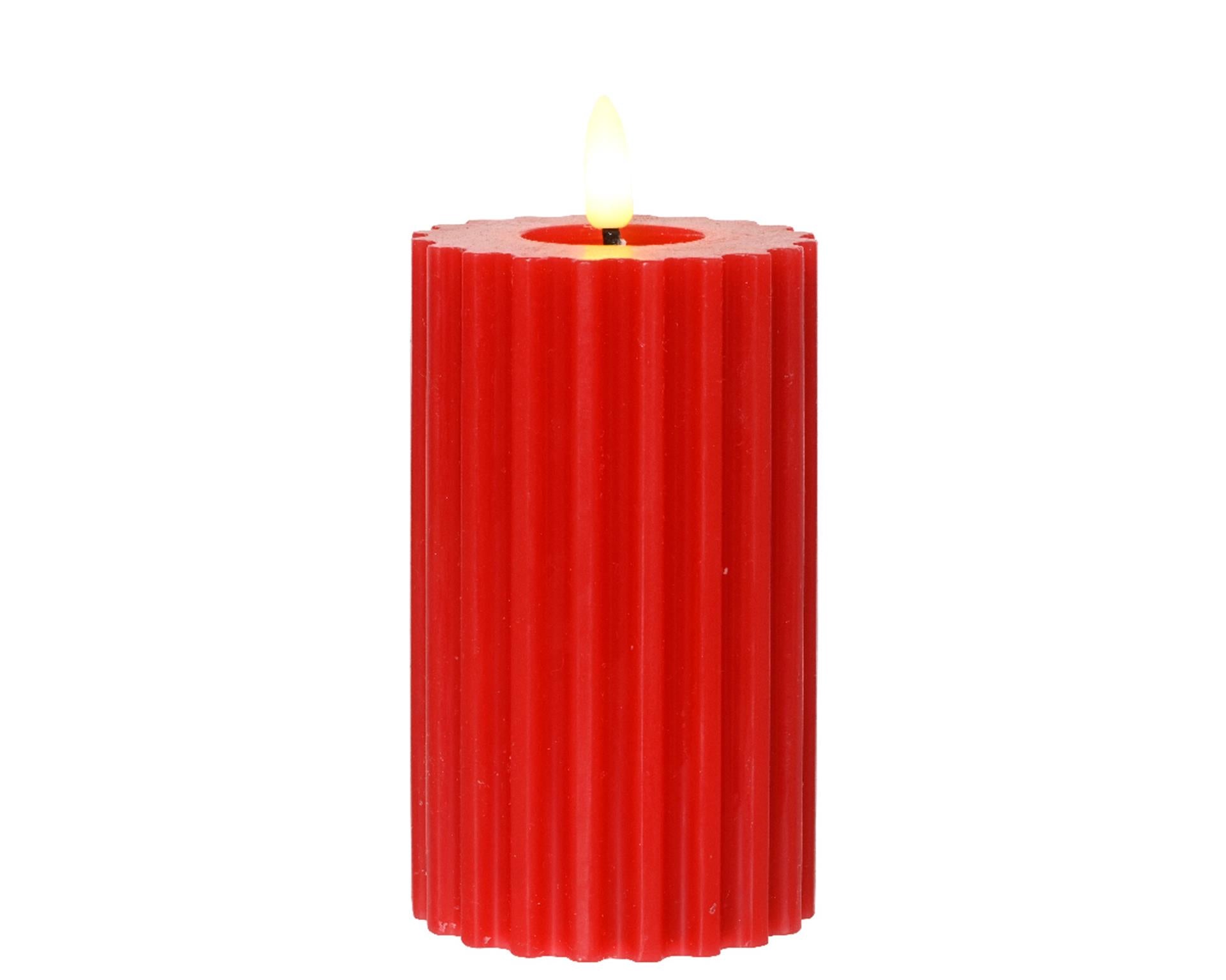 Lumineo kaars led vlam ribbel 15cm rood