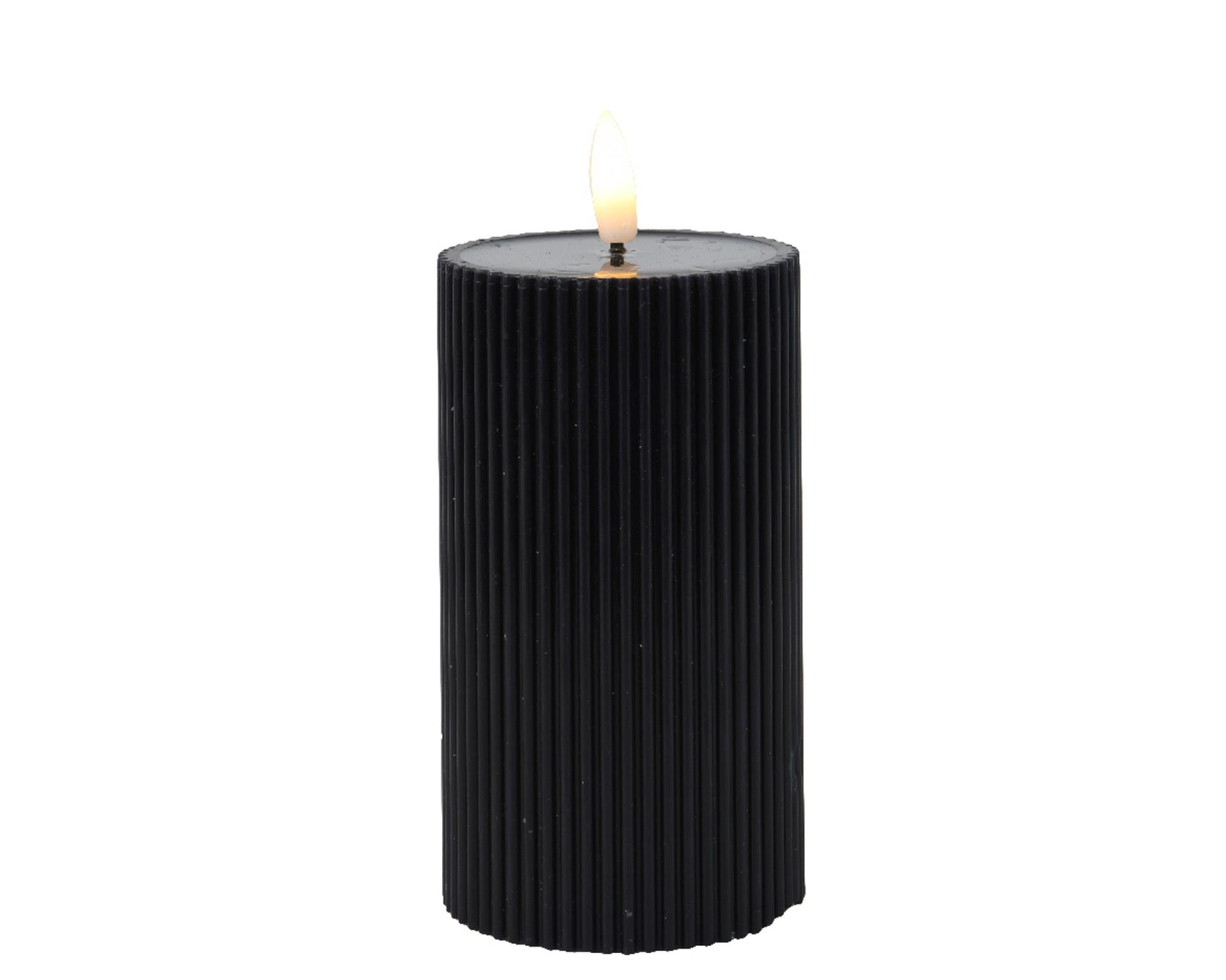 Lumineo kaars led ribbel vlam 15cm zwart