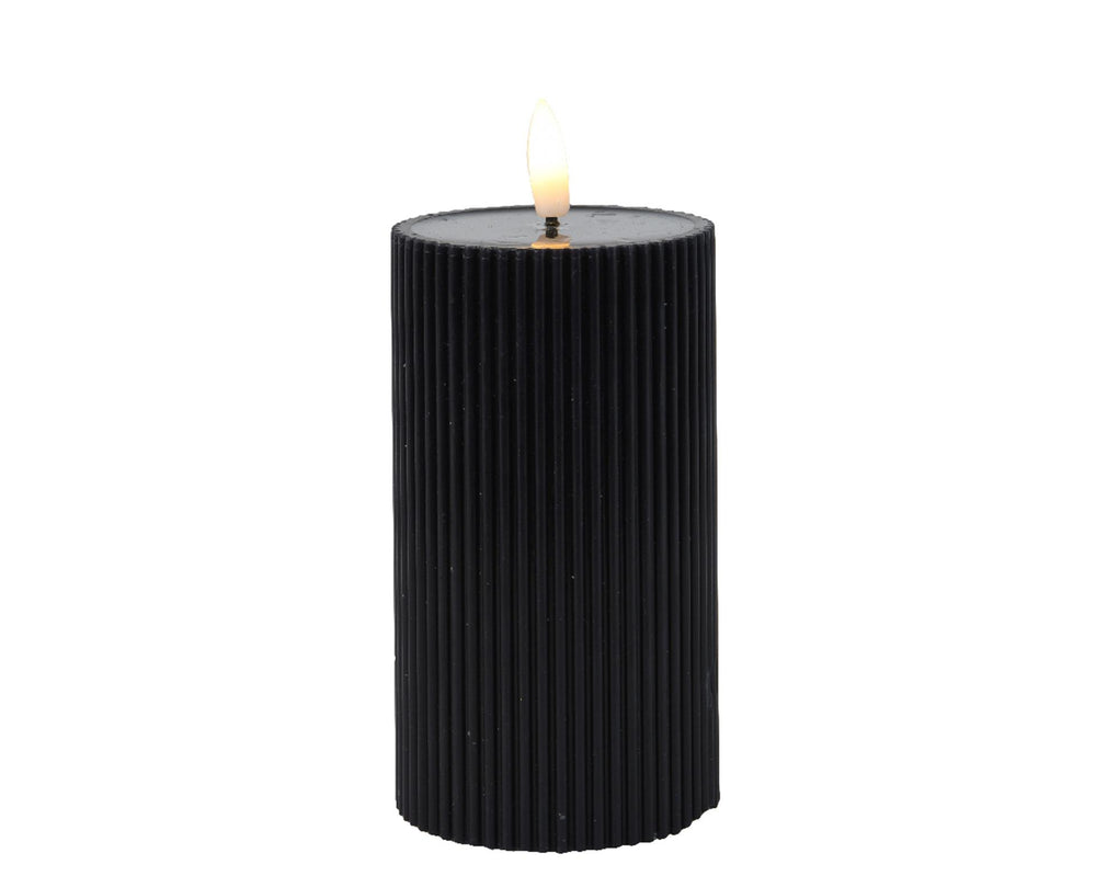 Lumineo kaars led ribbel vlam 15cm zwart