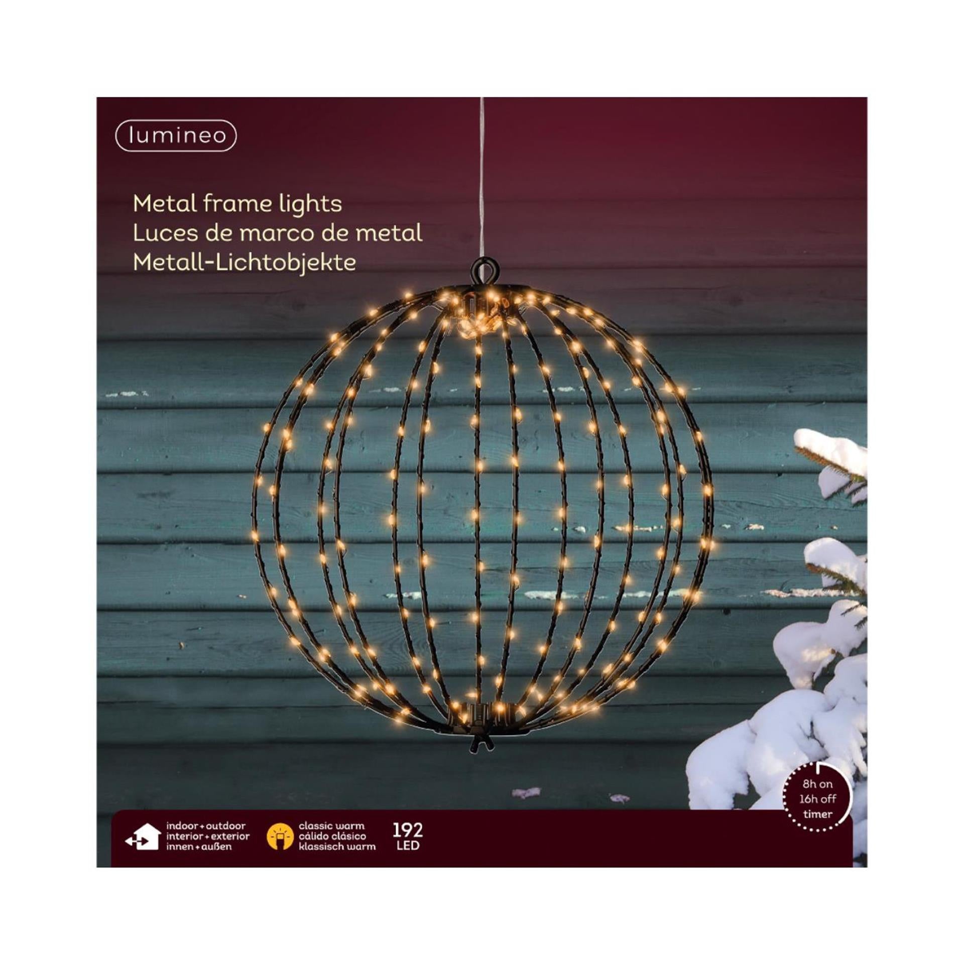 Lumineo lichtbol 192led metaal met timer ø28cm