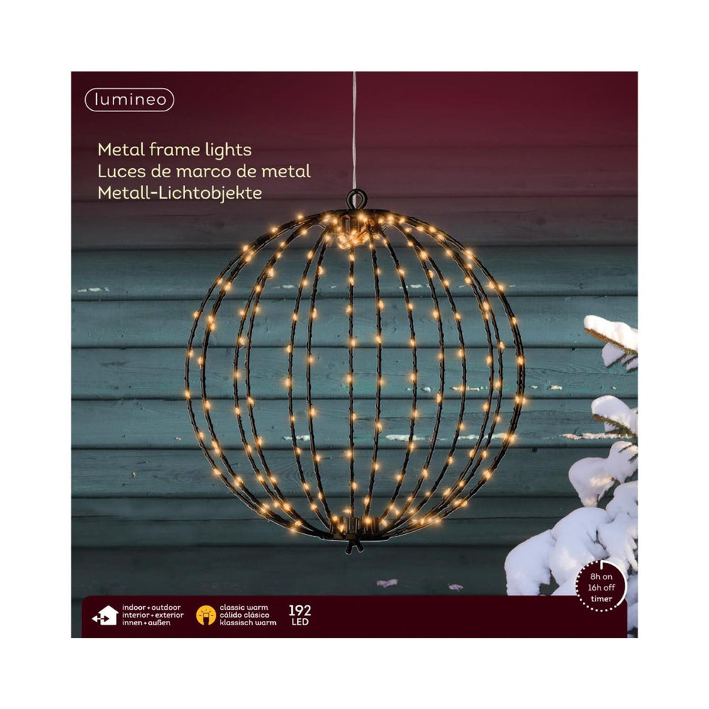 Lumineo lichtbol 192led metaal zwart met timer outdoor ø28cm klassiek warm