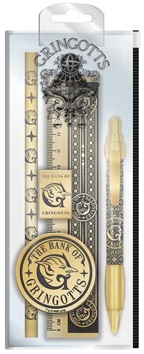 Harry potter pyramid international schrijfwarenset goud 5-delig - schrijfwaren kinderen - pennen - schrijfwaren set - pennenset - luxe schrijfwaren set