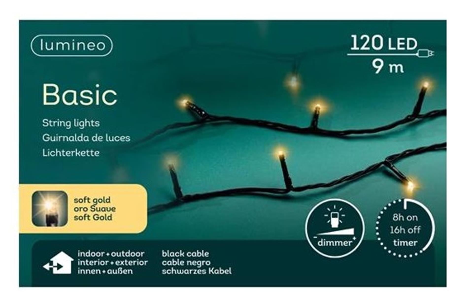 Lumineo kerstverlichting basic 120led outdoor 9m champagne (zacht goud)