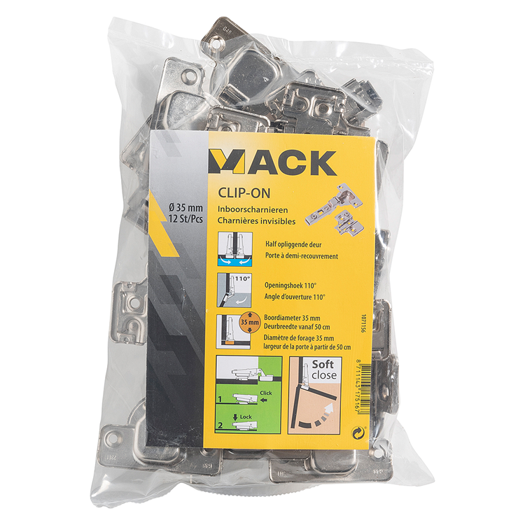 Mack 1071156 - 12 inboorsch. clip on soft cl.35mm 110° half opliggende deur | 5 stuks
