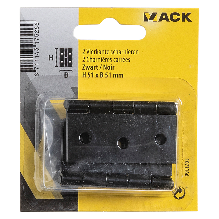 Mack 1071166 - 2 vierkante scharnieren zwart h 51 x b 51 mm | 5 stuks