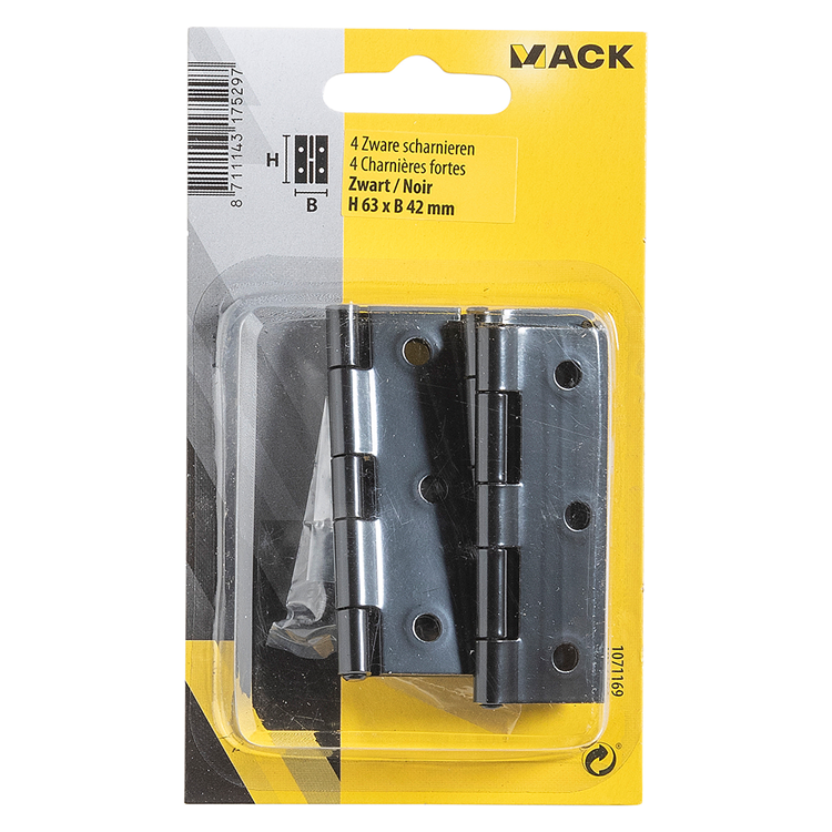 Mack 1071169 - 4 zware scharnieren zwart h 63 x b 42 mm | 5 stuks