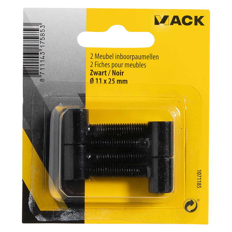 Mack 1071185 - 2 meubel inboorpaumellen zwart ø 11 x 25 mm | 5 stuks