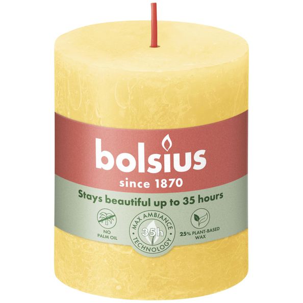 Bolsius rustiek stompkaars sunny yellow ø68x80 mm 30 uur (4 stuks)