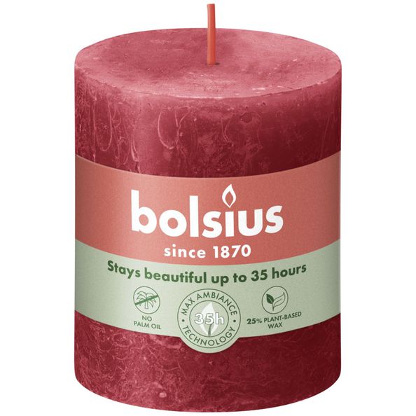 Bolsius rustiek stompkaars delicate red ø68x80 mm 30 uur (4 stuks)