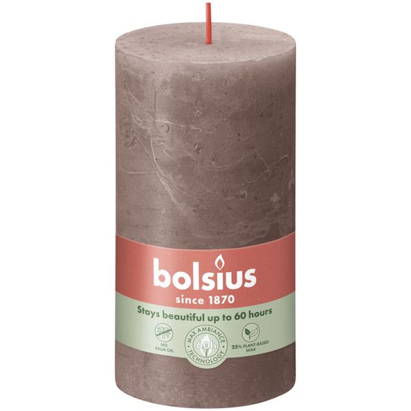 Bolsius rustiek stompkaars rustic taupe ø68x130 mm 60 uur (4 stuks)