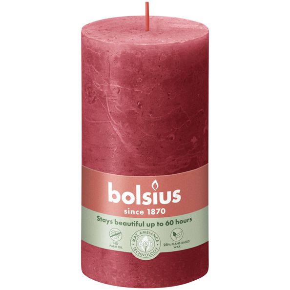 Bolsius rustiek stompkaars delicate red ø68x130 mm 60 uur (4 stuks)