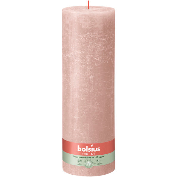 Bolsius rustiek stompkaars misty pink ø100x300 mm 200 uur (4 stuks)