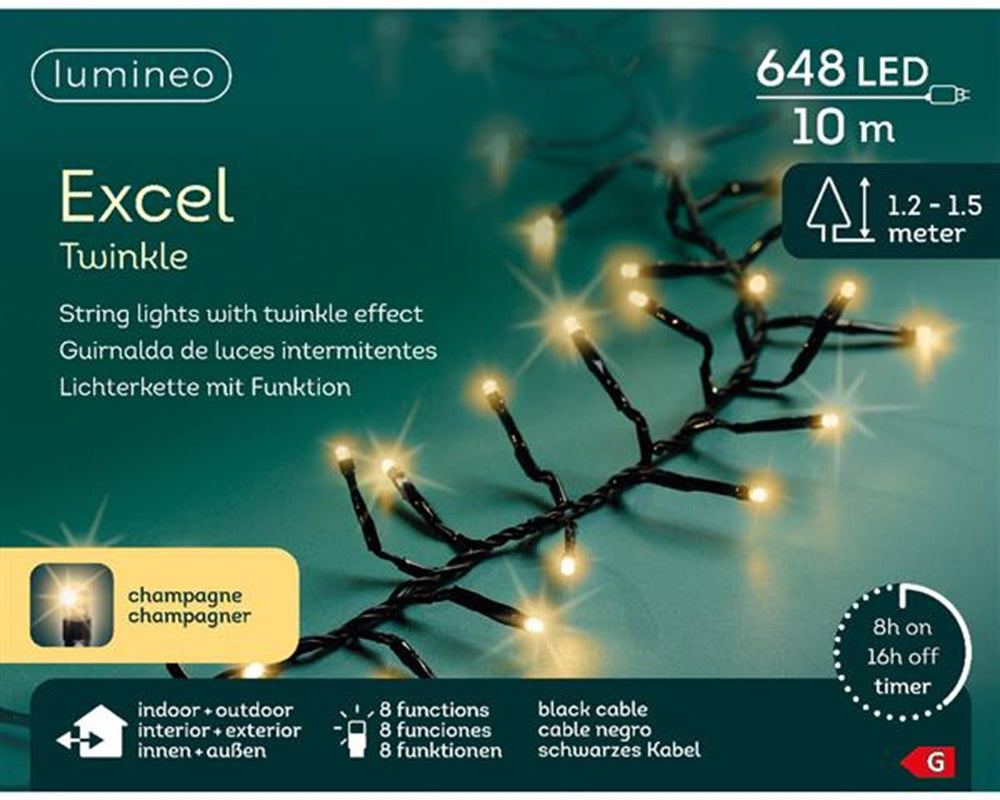 Lumineo kerstverlichting excel twinkel 10 meter 648 lampen champagne