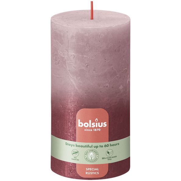 Bolsius stompkaars ash rose + red ø68x130 mm 60 uur (4 stuks)