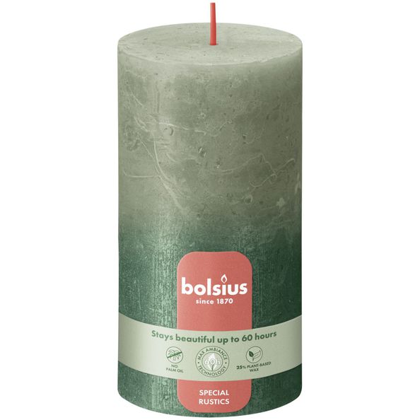Bolsius stompkaars fresh olive + metallic green ø68x130 mm 60 uur (4 stuks)