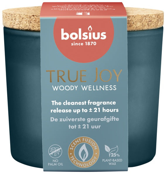 Bolsius geurglas met kurkdeksel true joy woody wellness ø83x66 mm 21 uur (6 stuks)