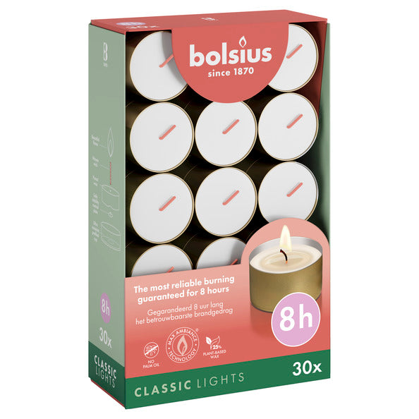 Bolsius theelichten wit ø38x22 mm 8 uur (6x 30 stuks)