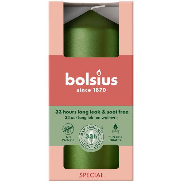 Bolsius stompkaars metallic green ø58x120 mm 33 uur (6 stuks)