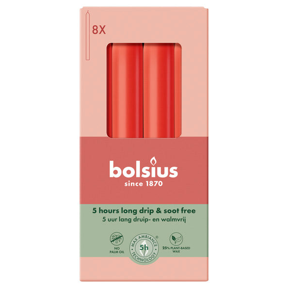 Bolsius dinerkaarsen delicate red ø20x170 mm 5 uur (4x 8 stuks)